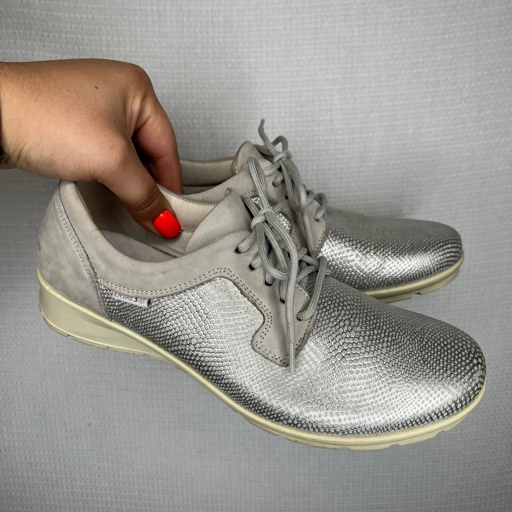 Enval Soft Metallic Silver Leather Oxford Comfort Shoes Made in Italy